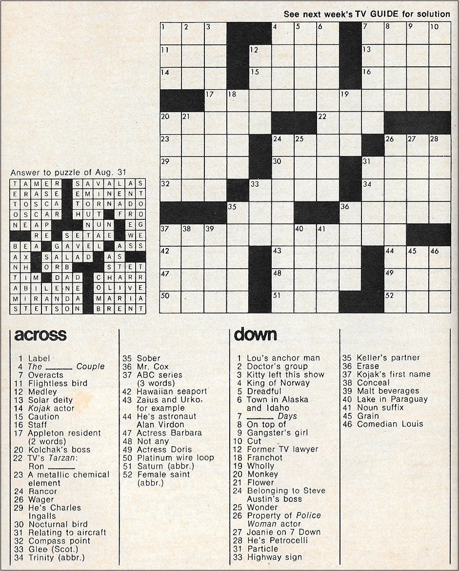 Printable Tv Guide Crossword Puzzles