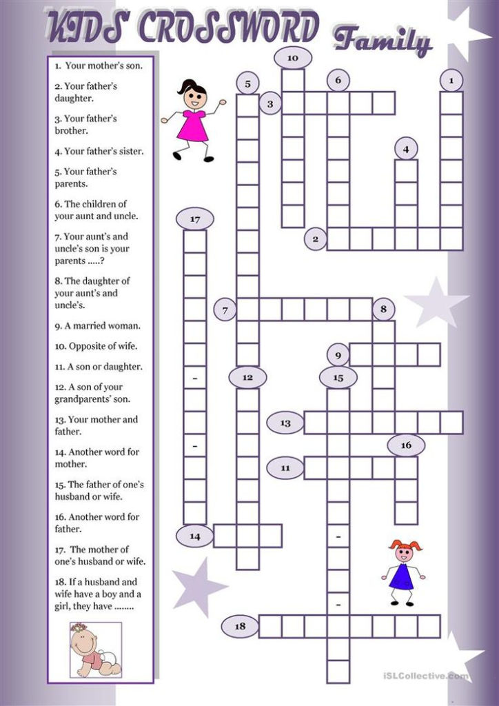 Kids Crossword Family Worksheet Free ESL Printable