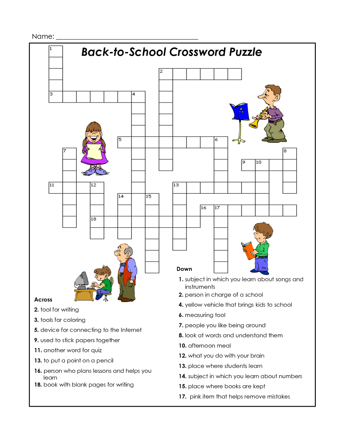 School Crossword Puzzles Printable