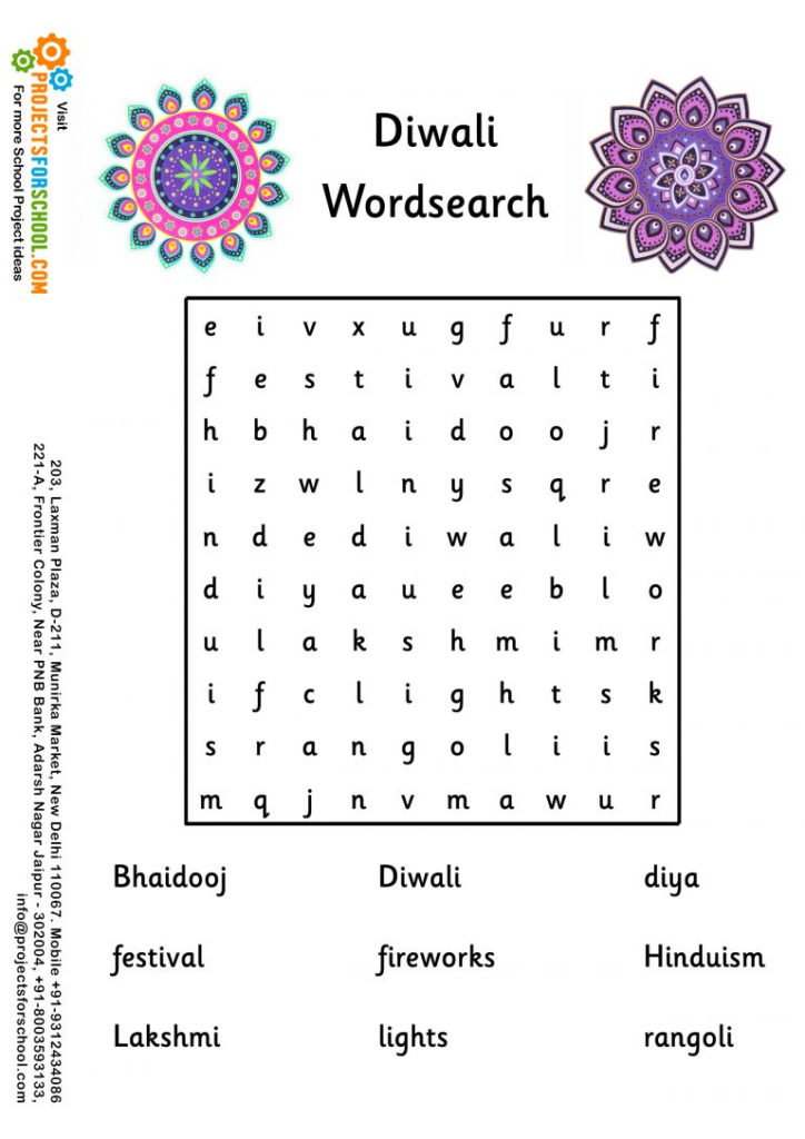 Kids Science Projects Diwali WordSearch Free Download