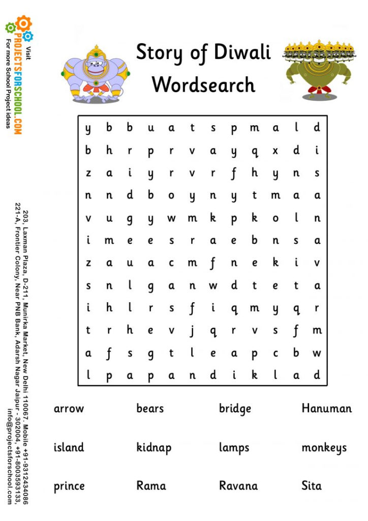 Kids Science Projects Story Of Diwali WordSearch Free