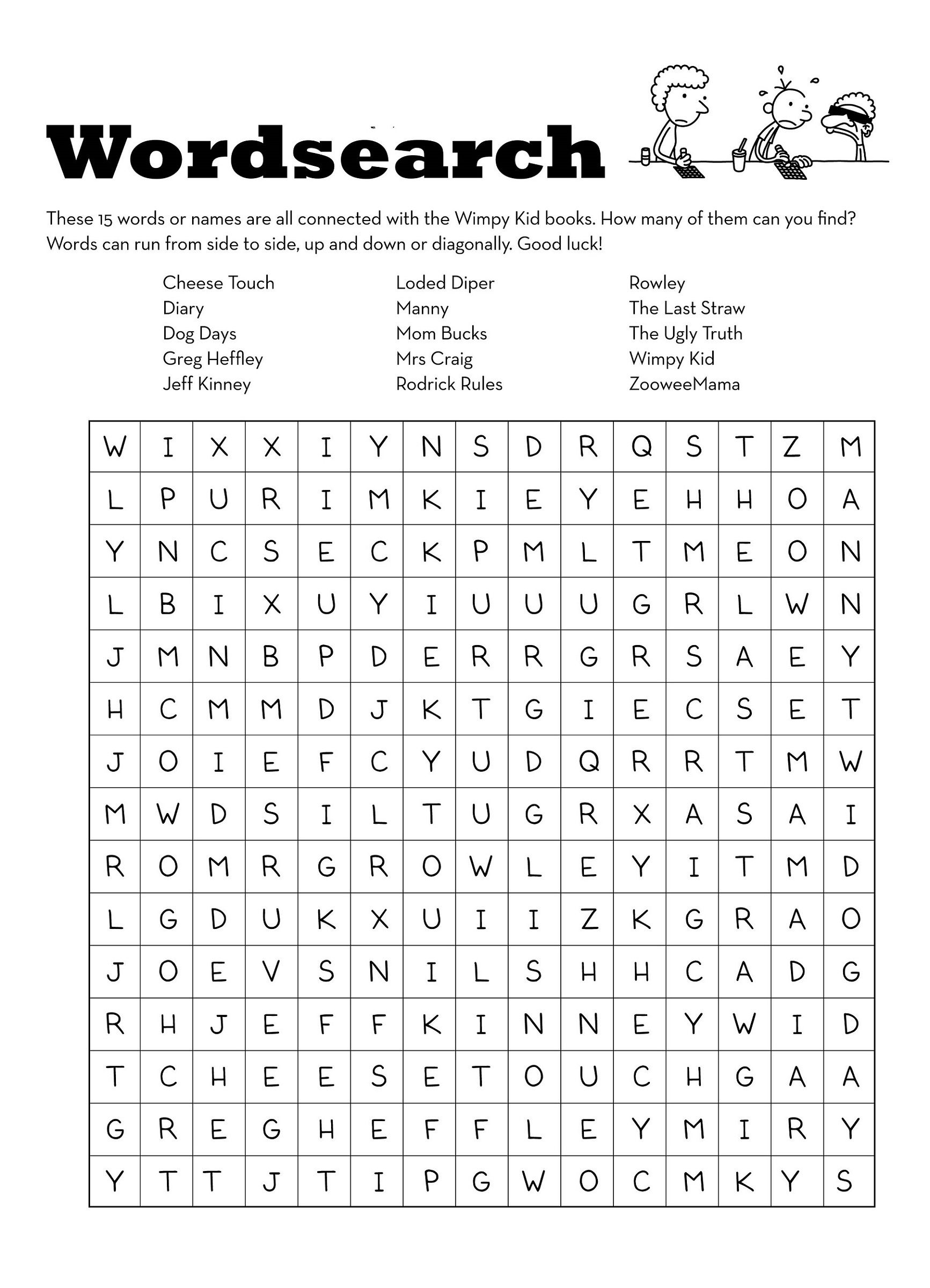 Diary Of A Wimpy Kid Printable Crossword Puzzle