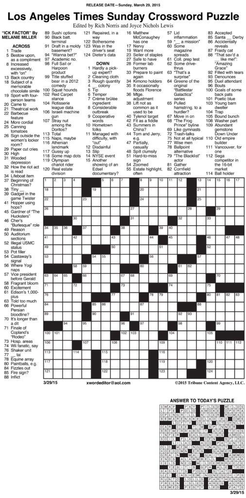 La Times Printable Crossword 2015 Printable Crossword