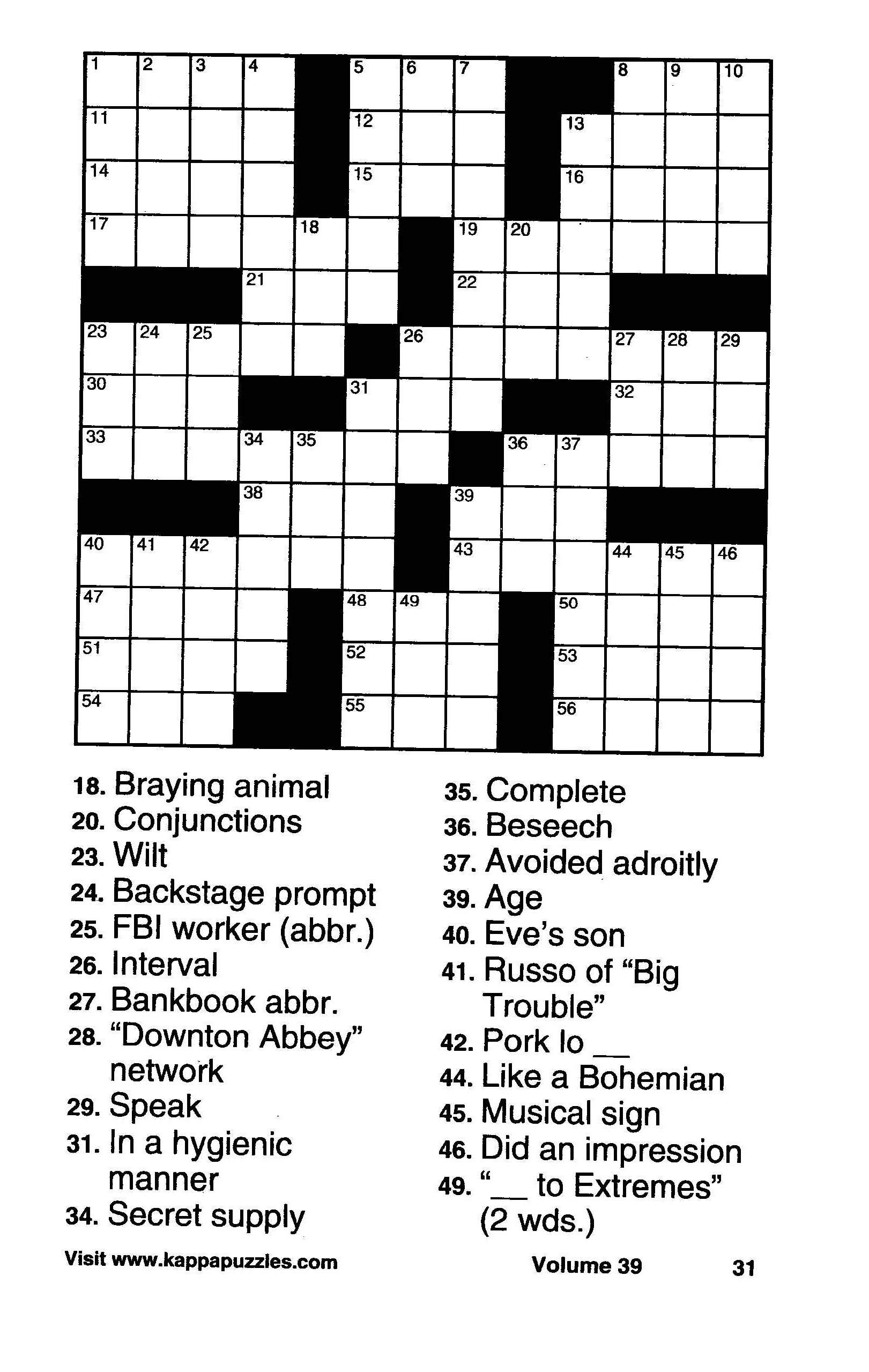Large Printable Crossword Puzzles