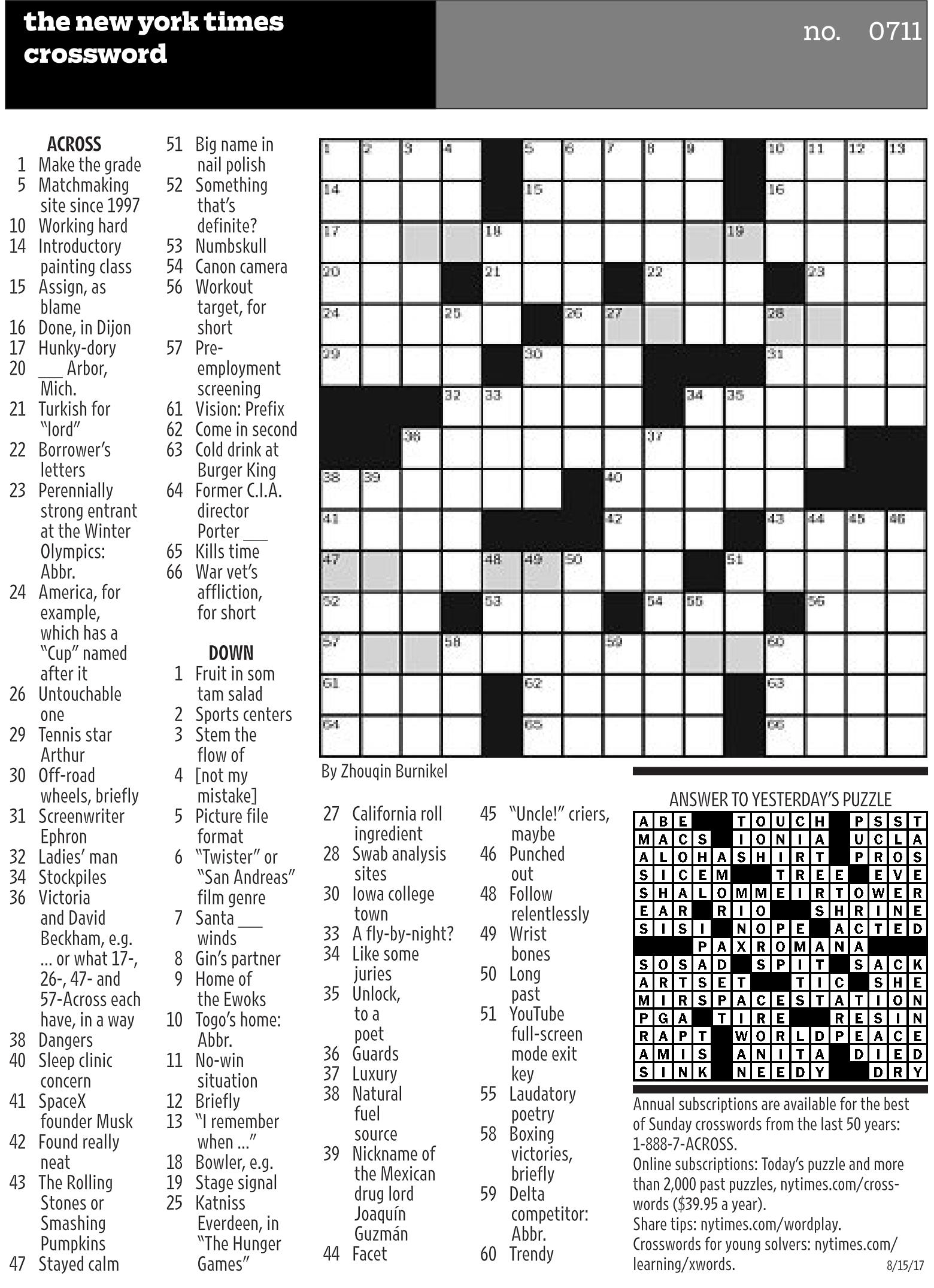 Baltimore Sun Crossword Printable