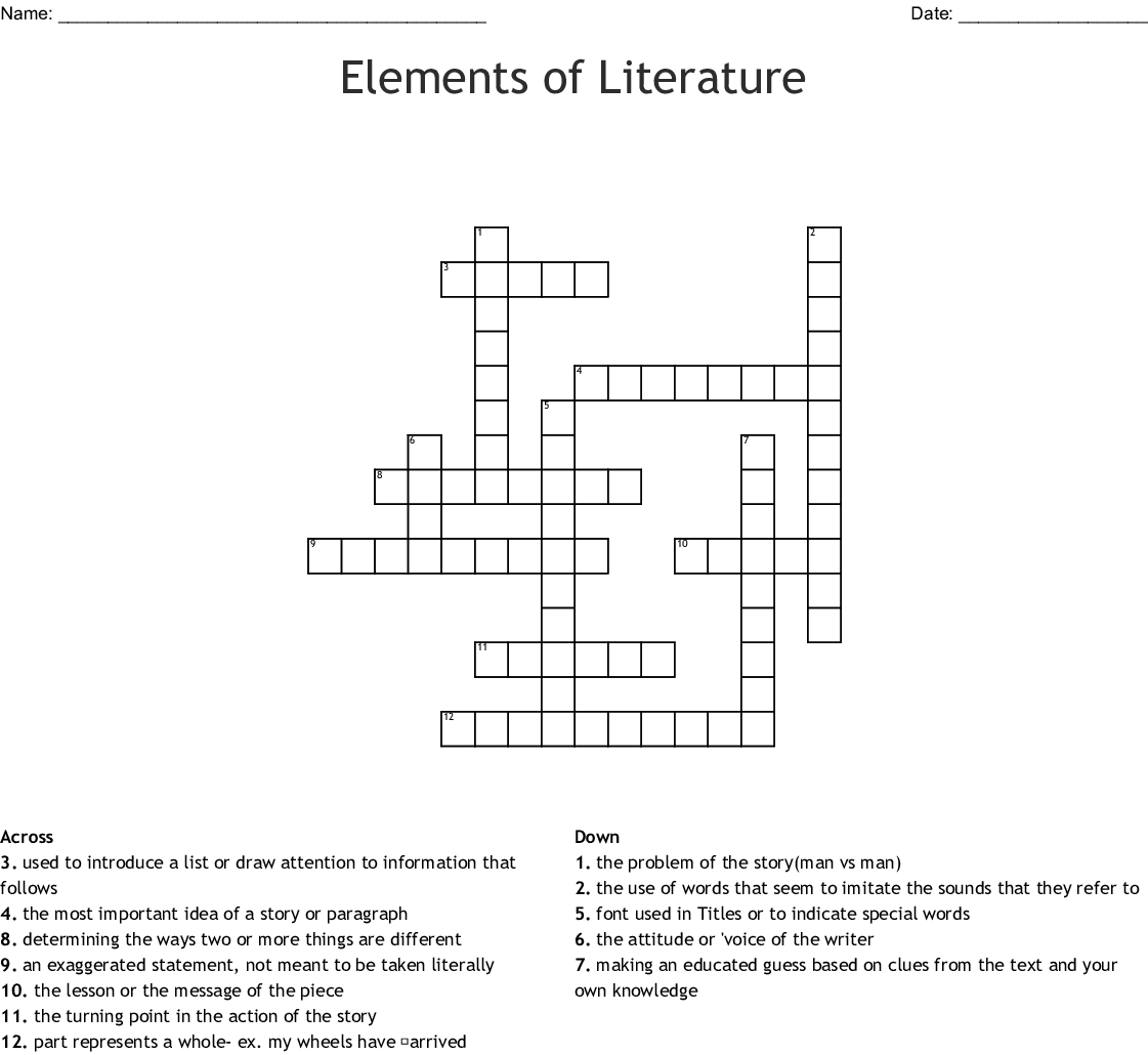 Printable Literature Crossword Puzzles