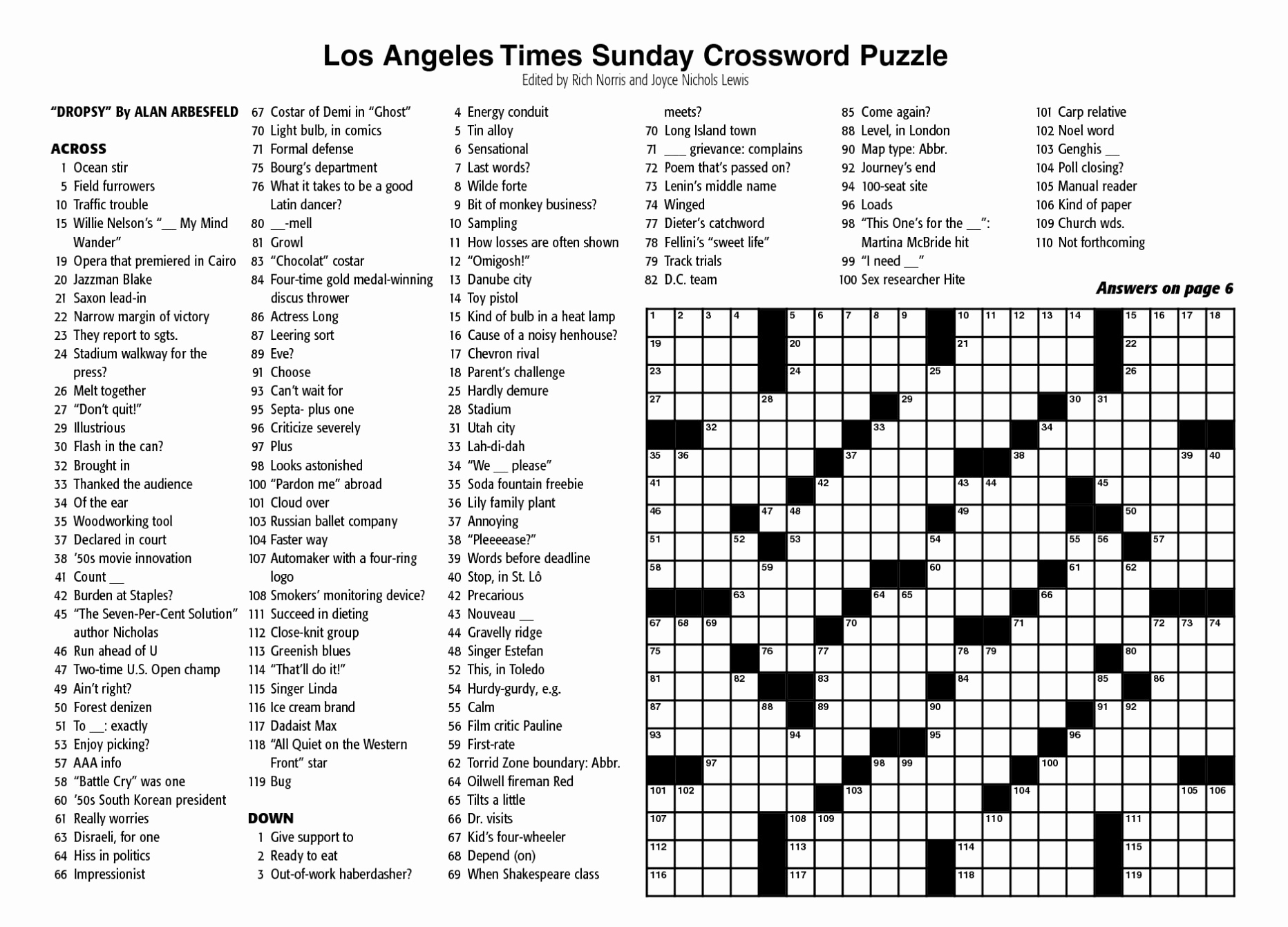 La Times Crossword Printable Version