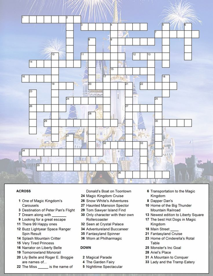 Magic Kingdome Crossword Puzzle Disney Activities