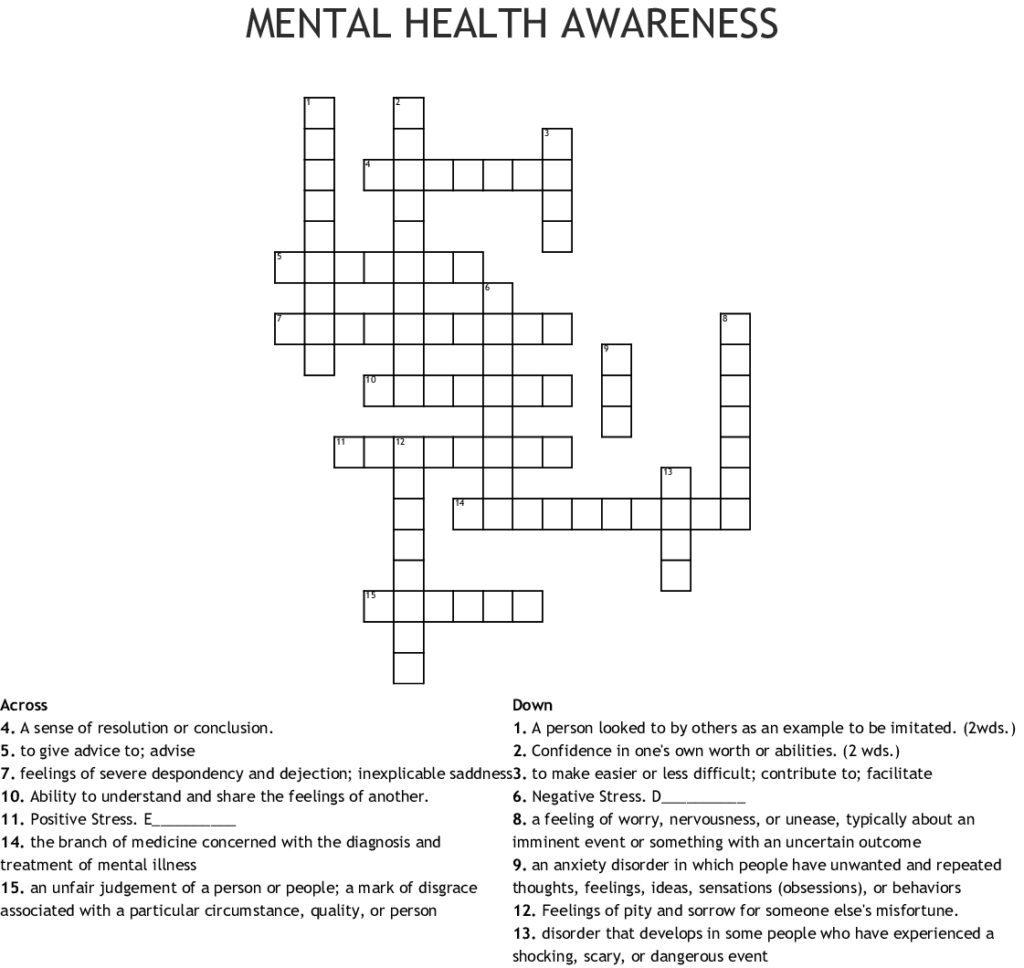 Mental And Emotional Health Crossword Puzzle WordMint