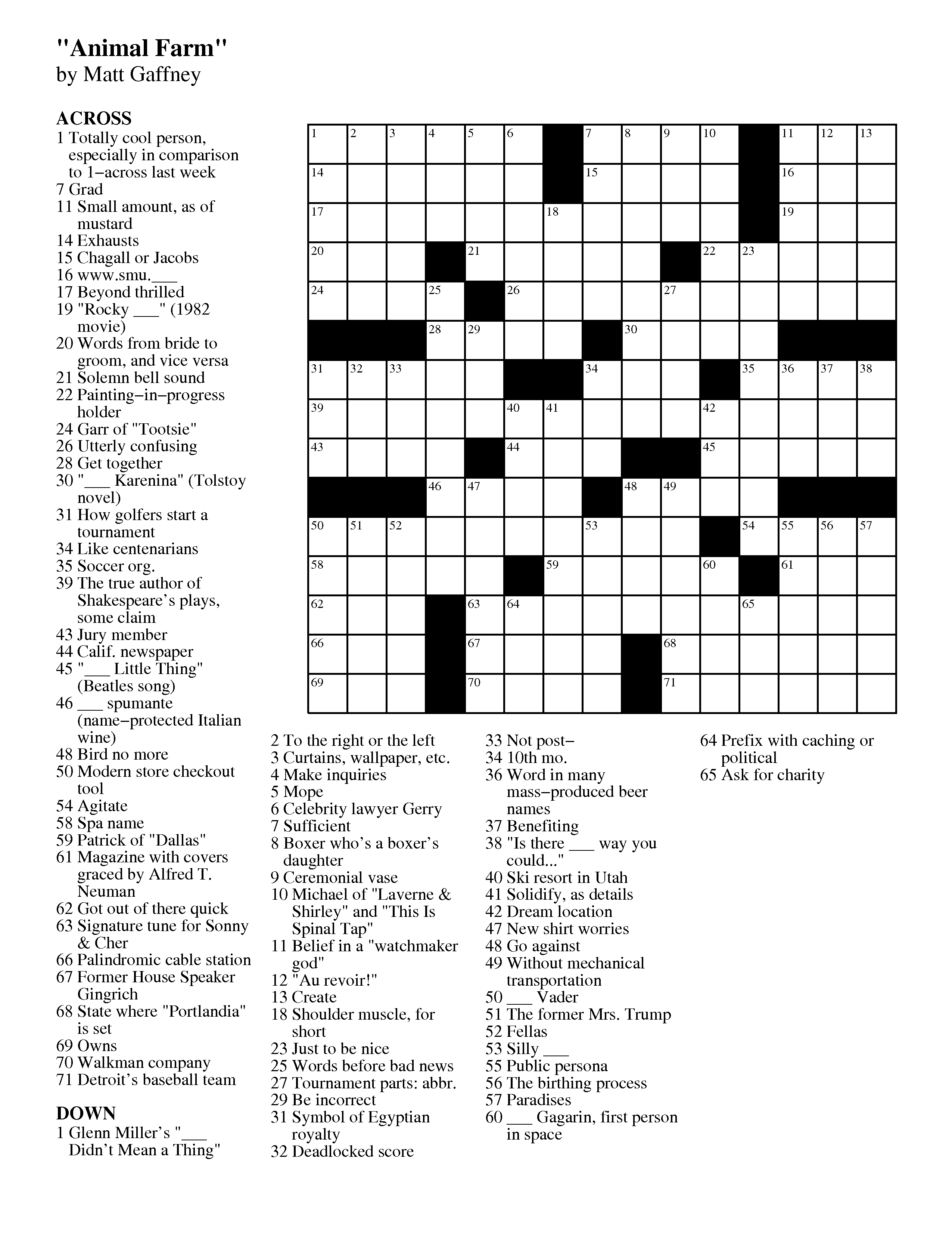Merl Reagle Printable Sunday Crossword
