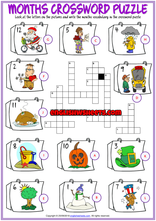 Months Of The Year Crossword Puzzle Printable