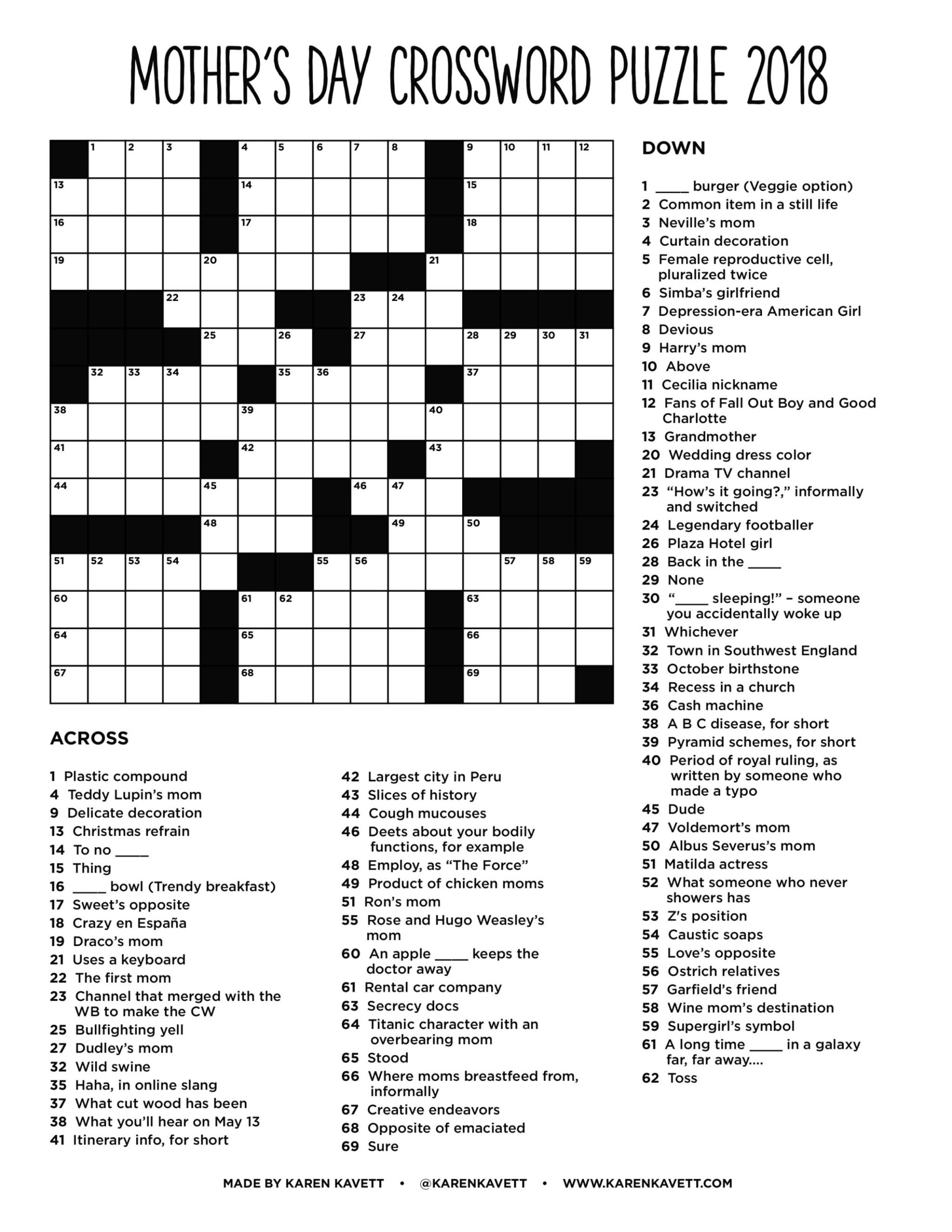 Free Printable Mother's Day Crossword Puzzle