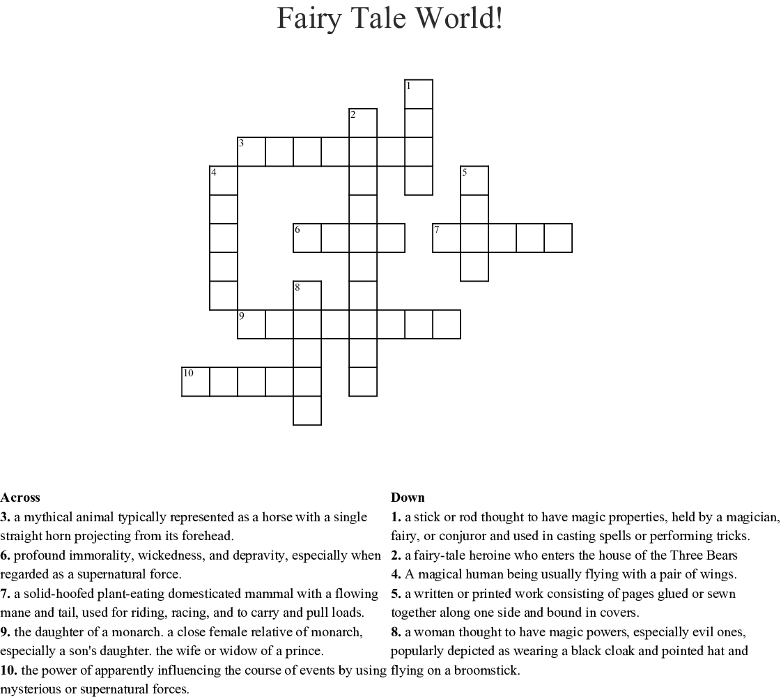 Fairy Tale Crossword Puzzle Printable