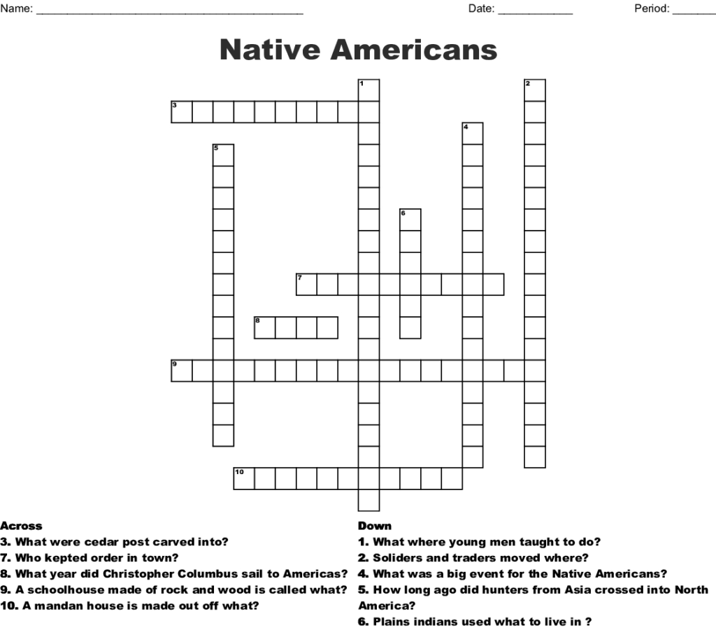 Native American Crossword Puzzle Printable Printable
