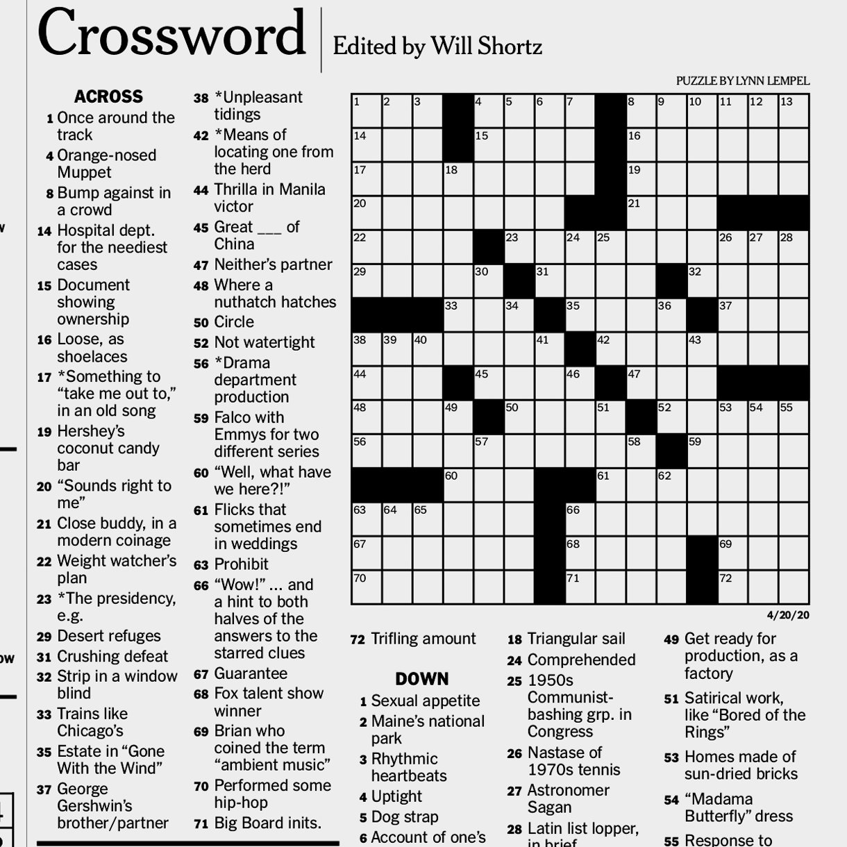 Free Printable Nyt Sunday Crossword Puzzles