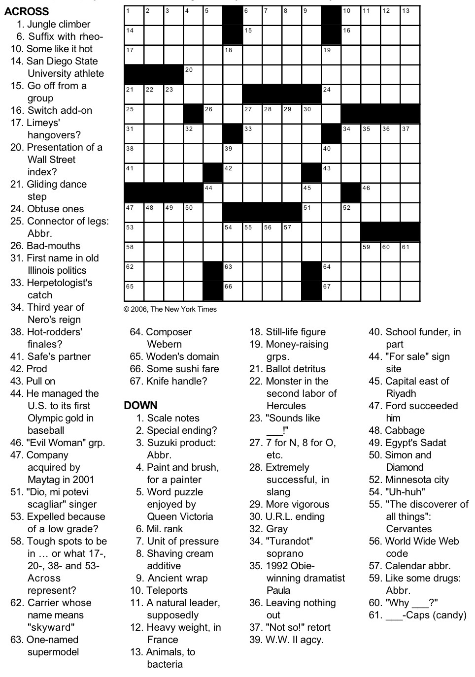 New York Crossword Puzzle Printable