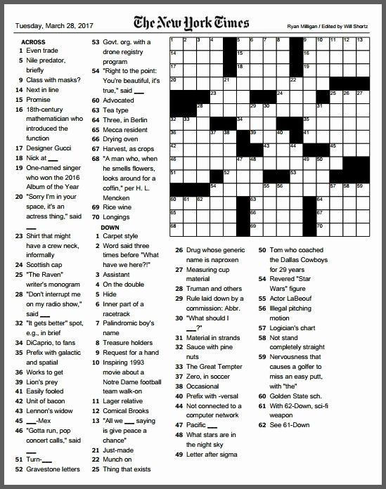 New York Times Crossword Printable Free 2019