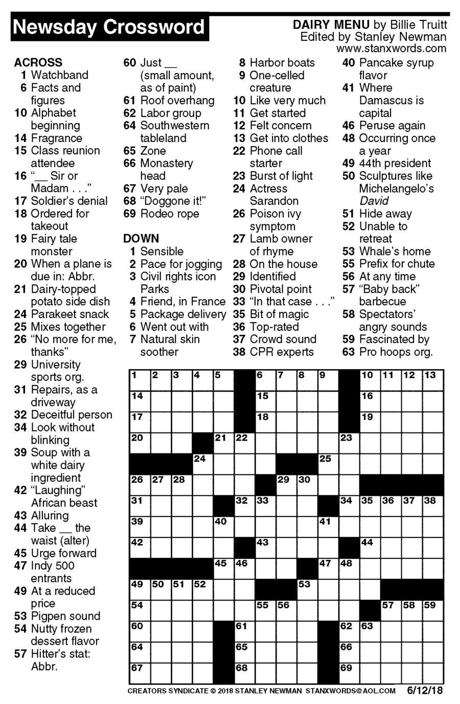 Newsday Printable Crossword Puzzle