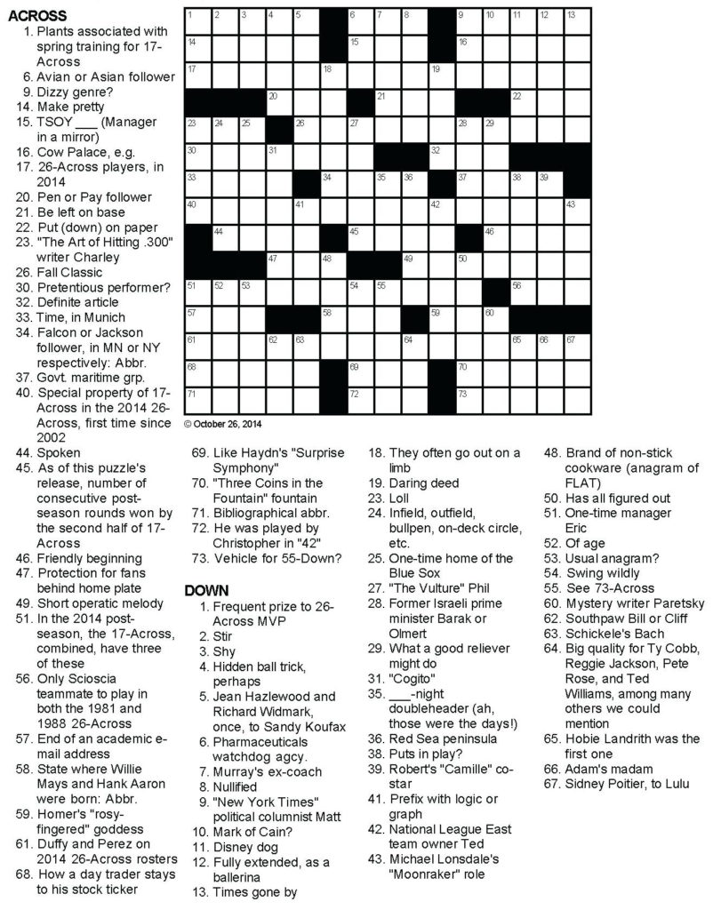 Newsday Crossword Puzzle For Oct 06 2018 Stanley Newman