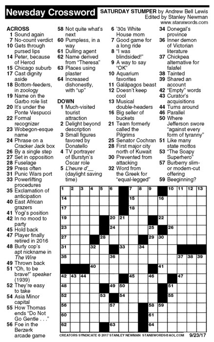 Newsday Crossword Puzzle For Sep 23 2017 By Stanley