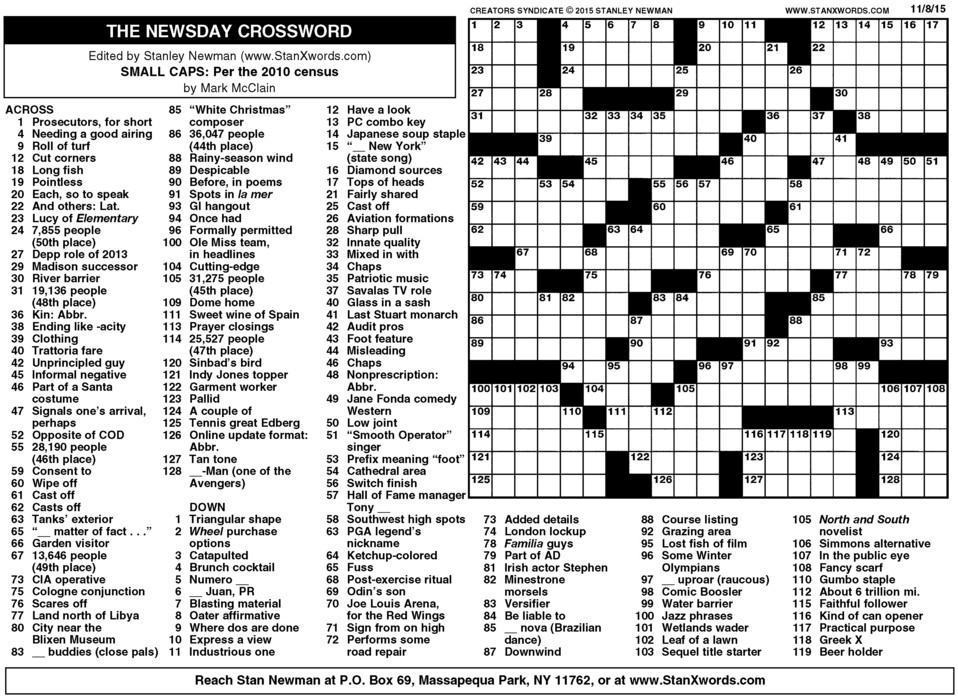 Newsday Crossword Sunday For Nov 08 2015 By Stanley