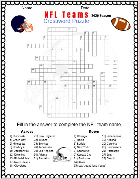 Nfl Football Crossword Puzzles Printable
