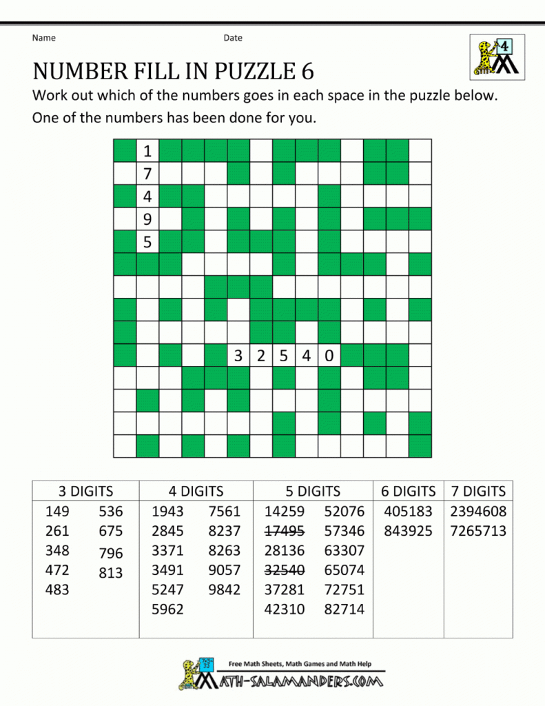 Number Fill In Puzzles Printable Crossword 5