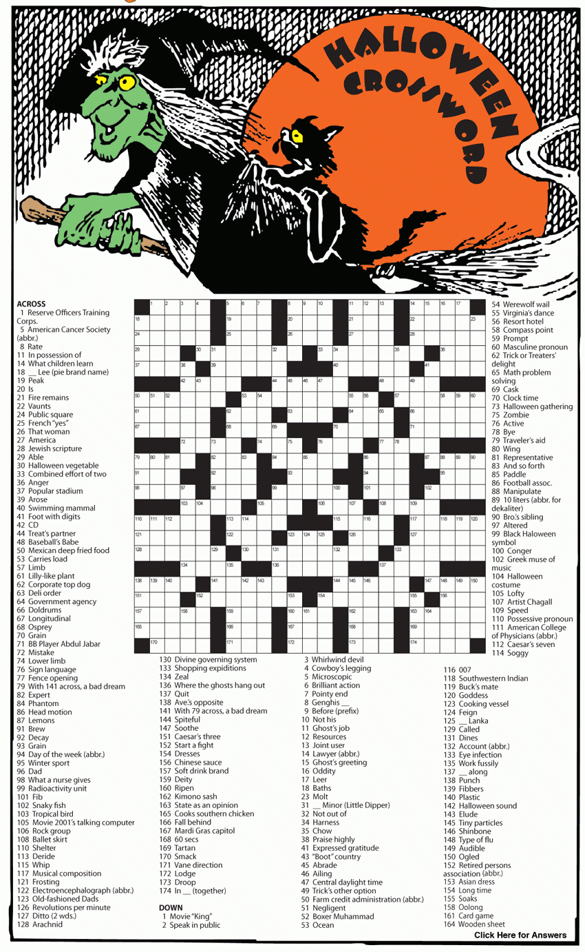 October Crossword Puzzle Printable