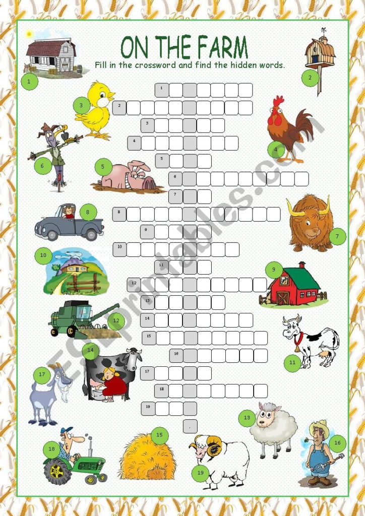 On The Farm Crossword Puzzle ESL Worksheet By Kissnetothedit