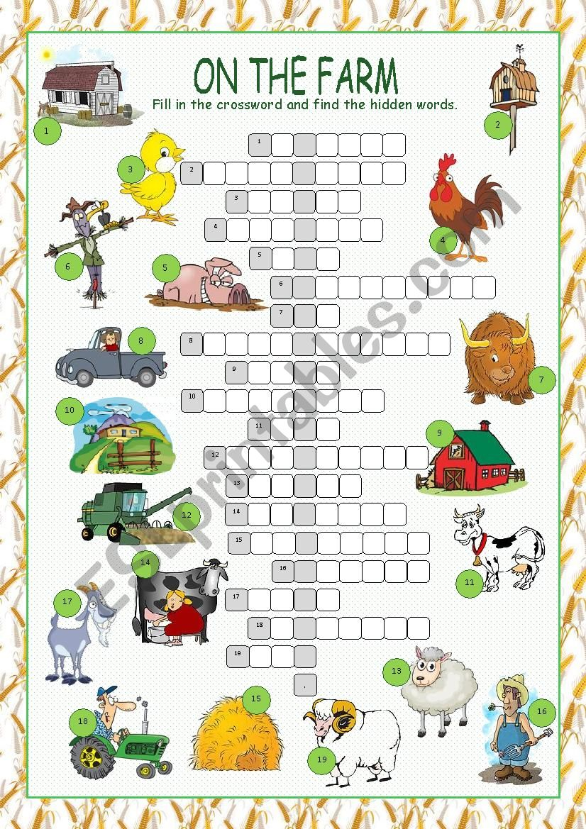 Farm Crossword Puzzle Printable