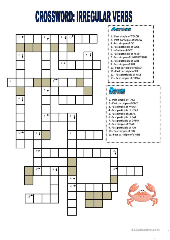 Past Participle Crossword Esl Worksheetsnjeza Past