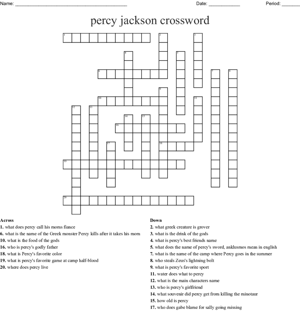 Percy Jackson The Lightning Thief Crossword WordMint