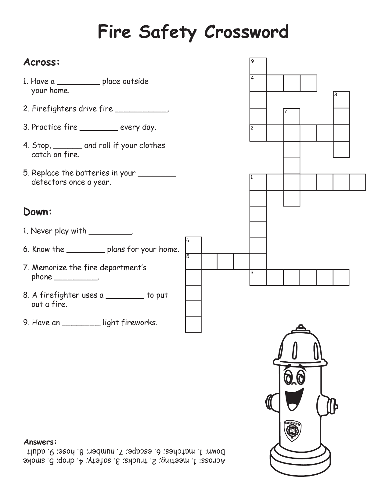 Fire Safety Crossword Puzzle Printable