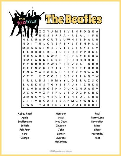 Beatles Crossword Puzzles Printable