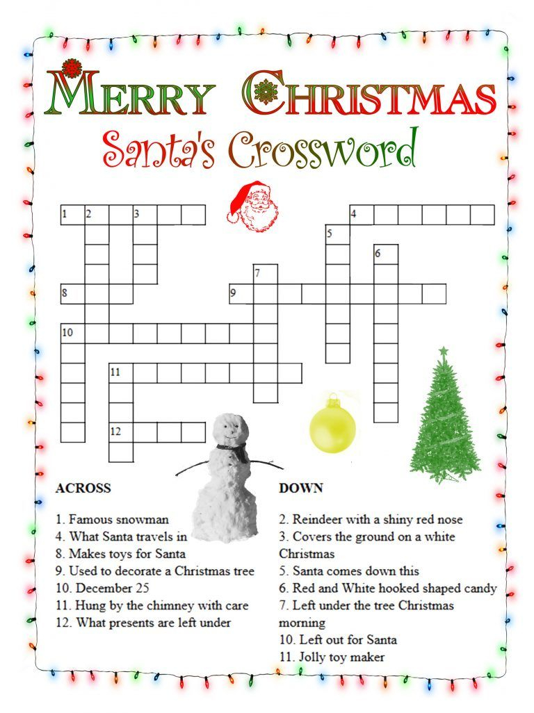 Children's Christmas Crosswords Printable