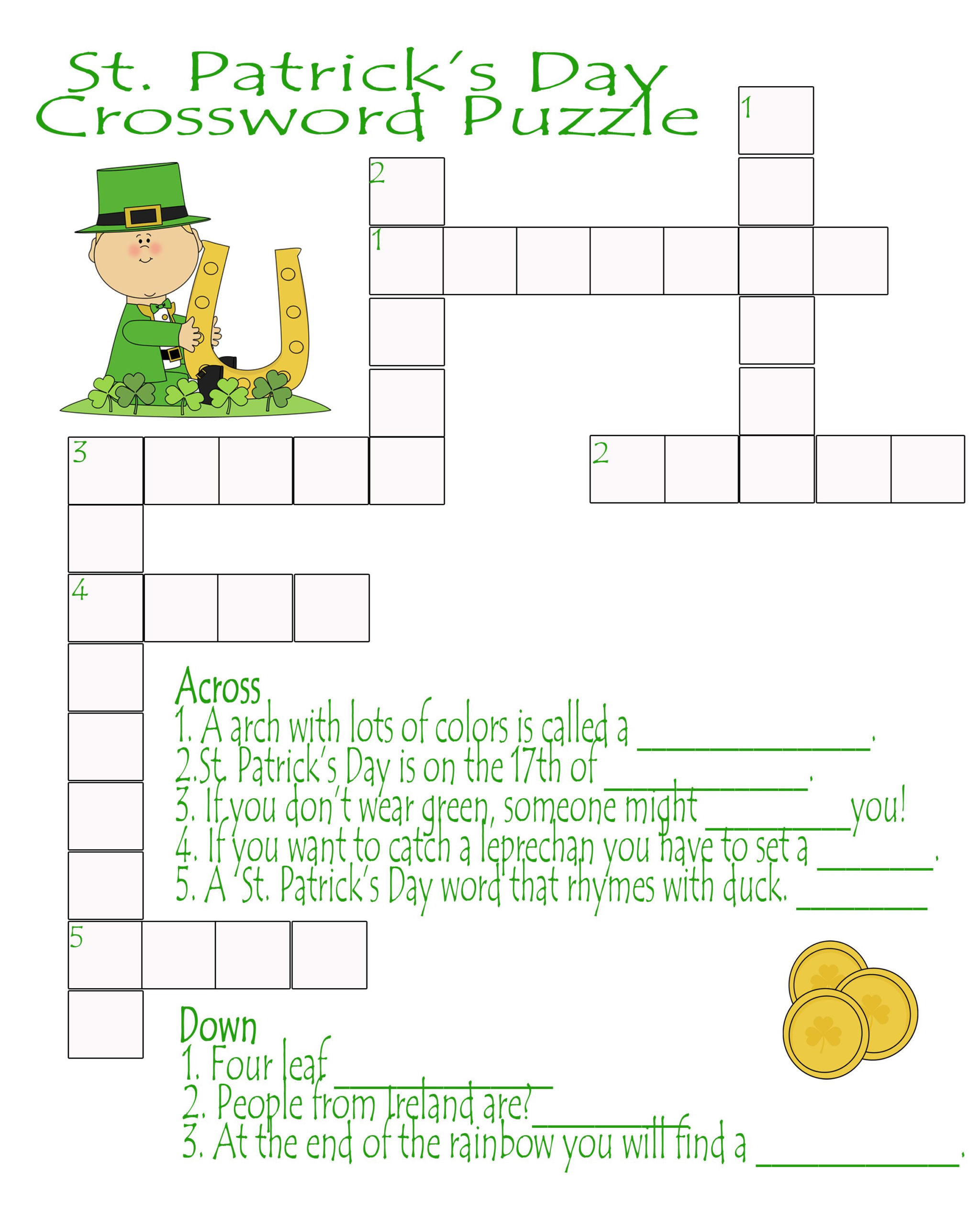 St Patrick's Crossword Puzzle Printable