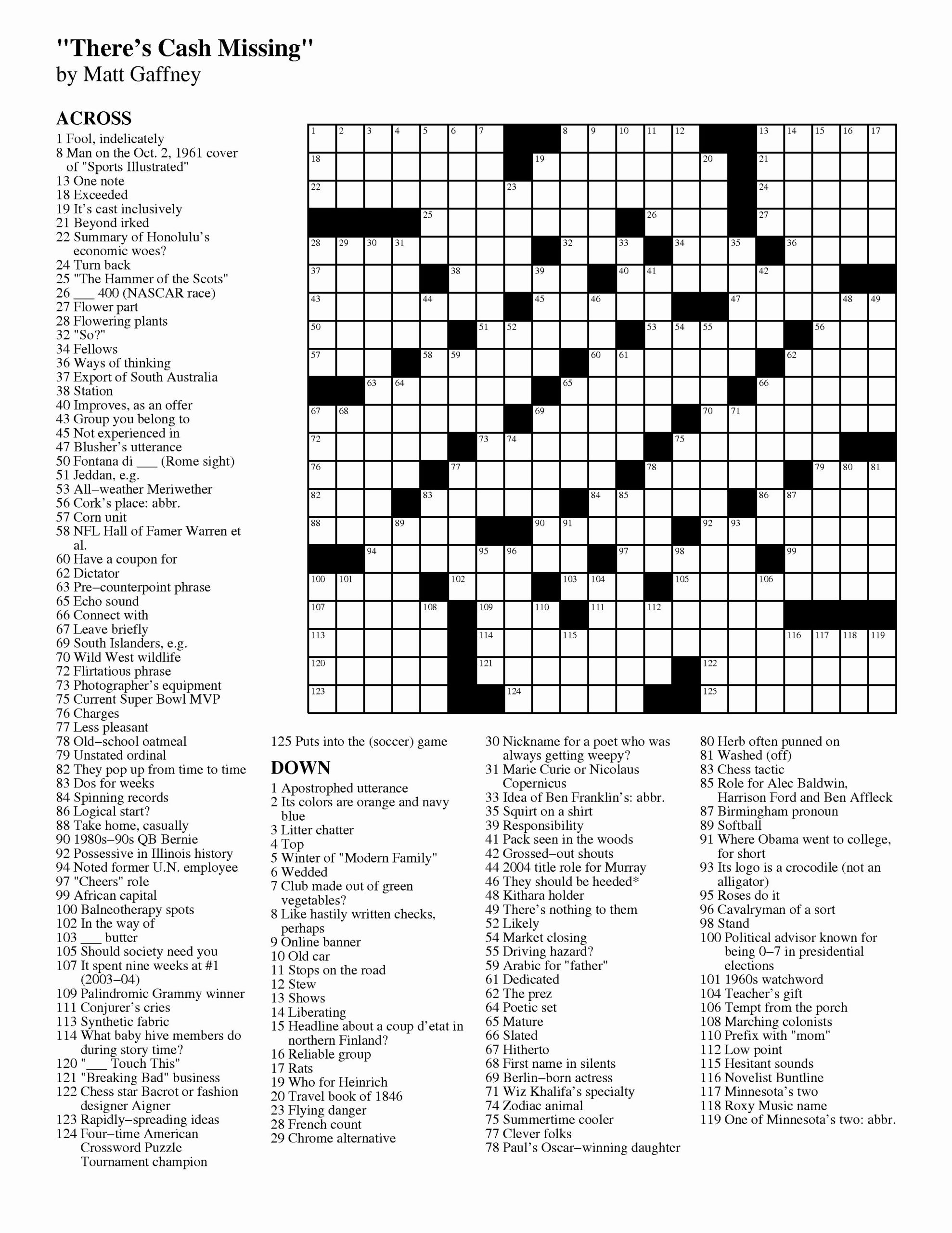 Ny Times Free Printable Crossword Puzzles