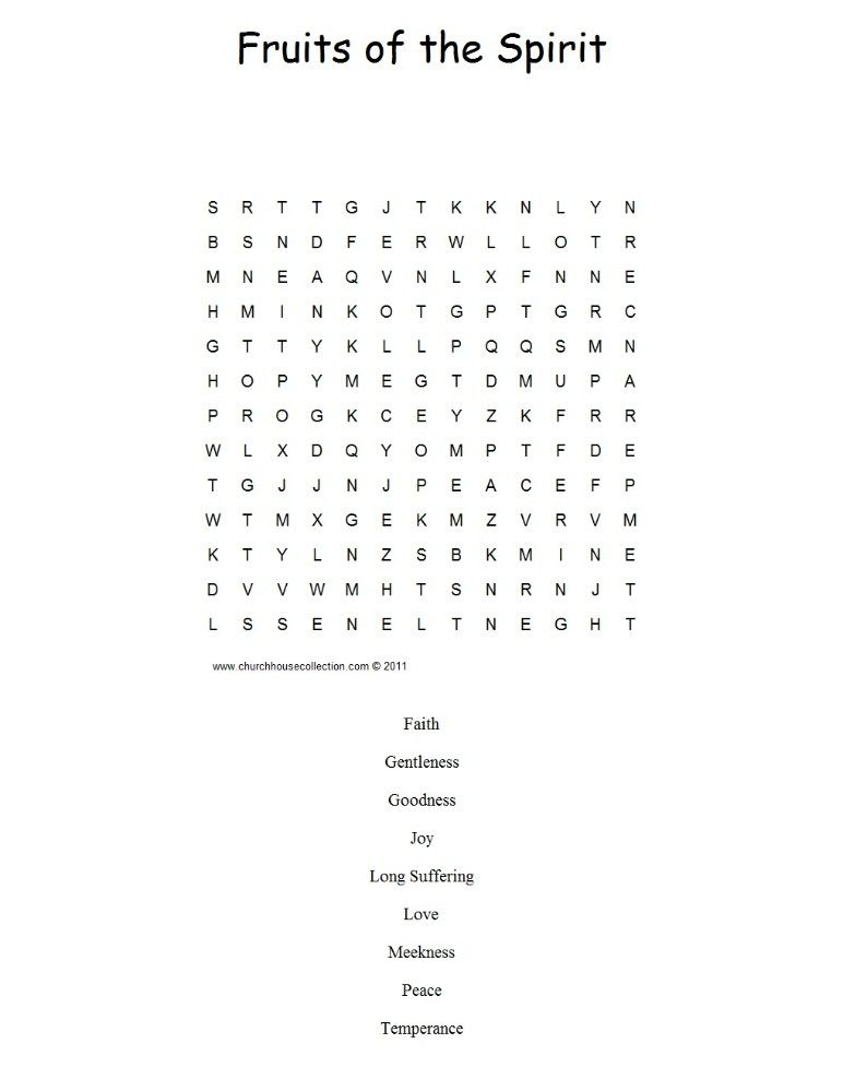Fruit Of The Spirit Crossword Puzzle Printable