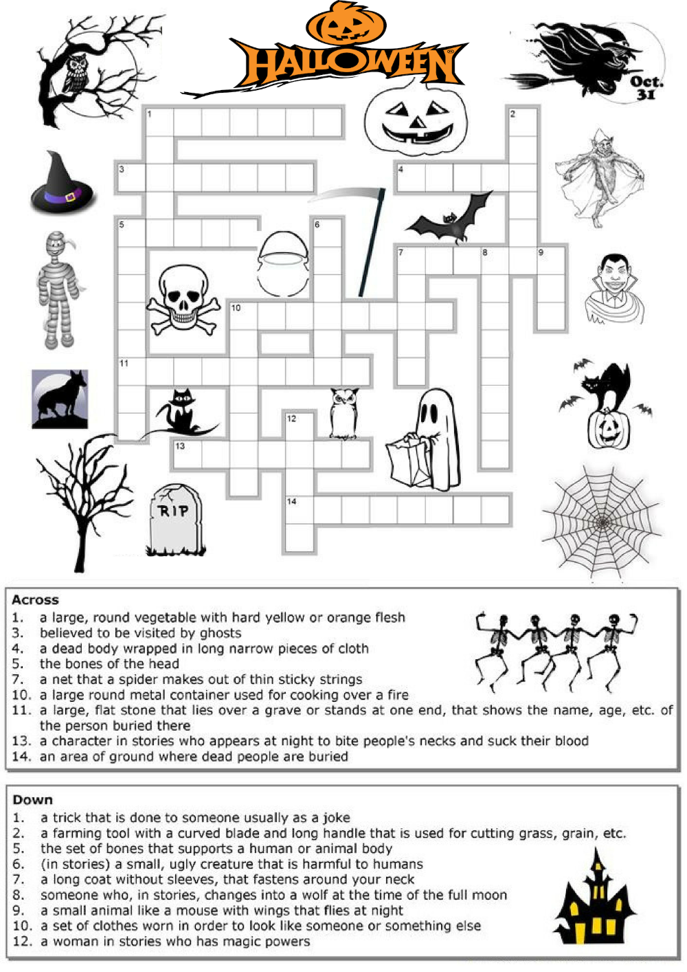 Printable Crossword Puzzles For Halloween