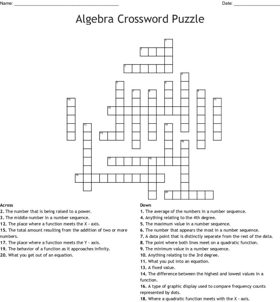 Pre Cal Crossword Puzzle WordMint