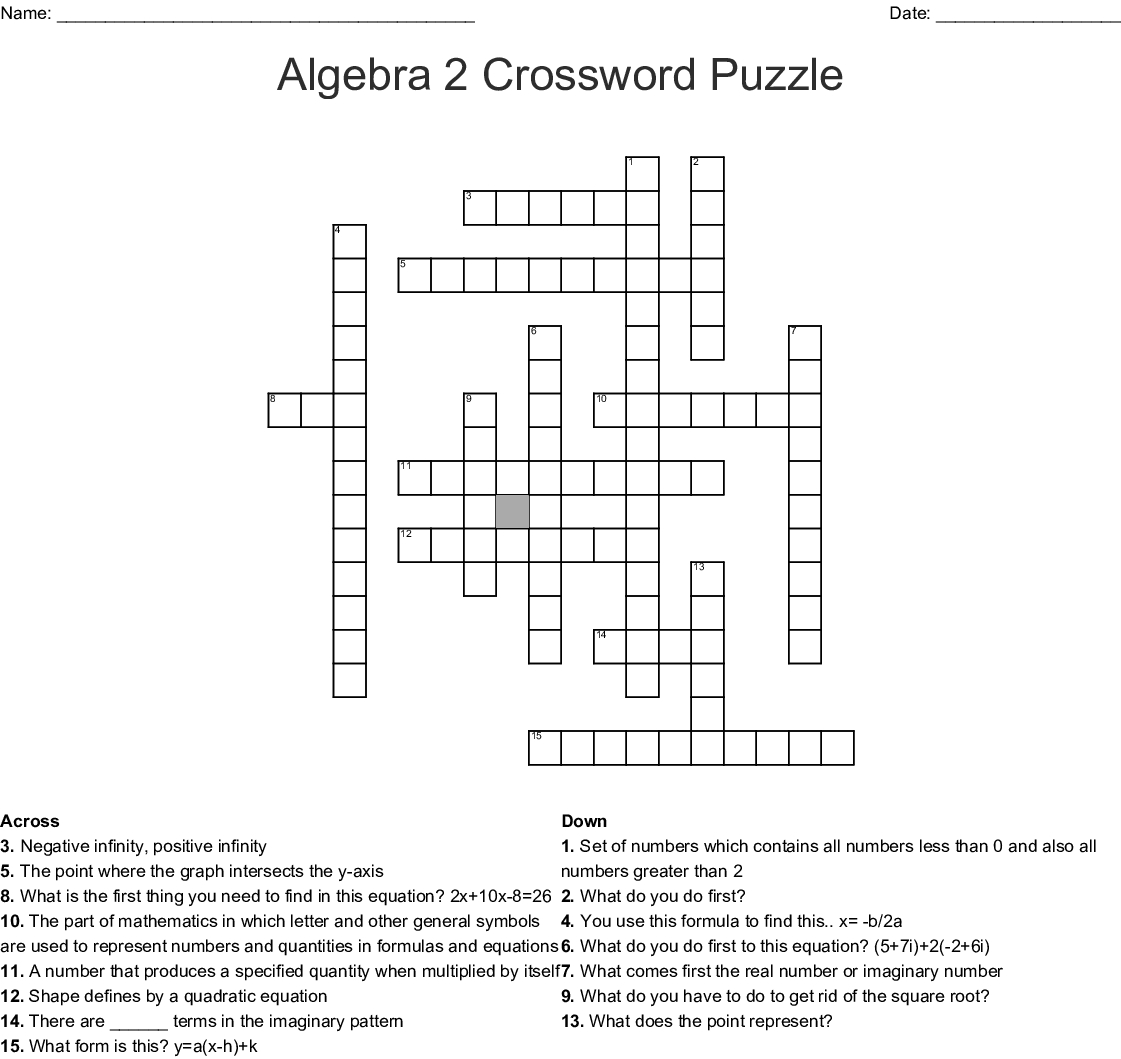 Free Printable Algebra Crossword Puzzles