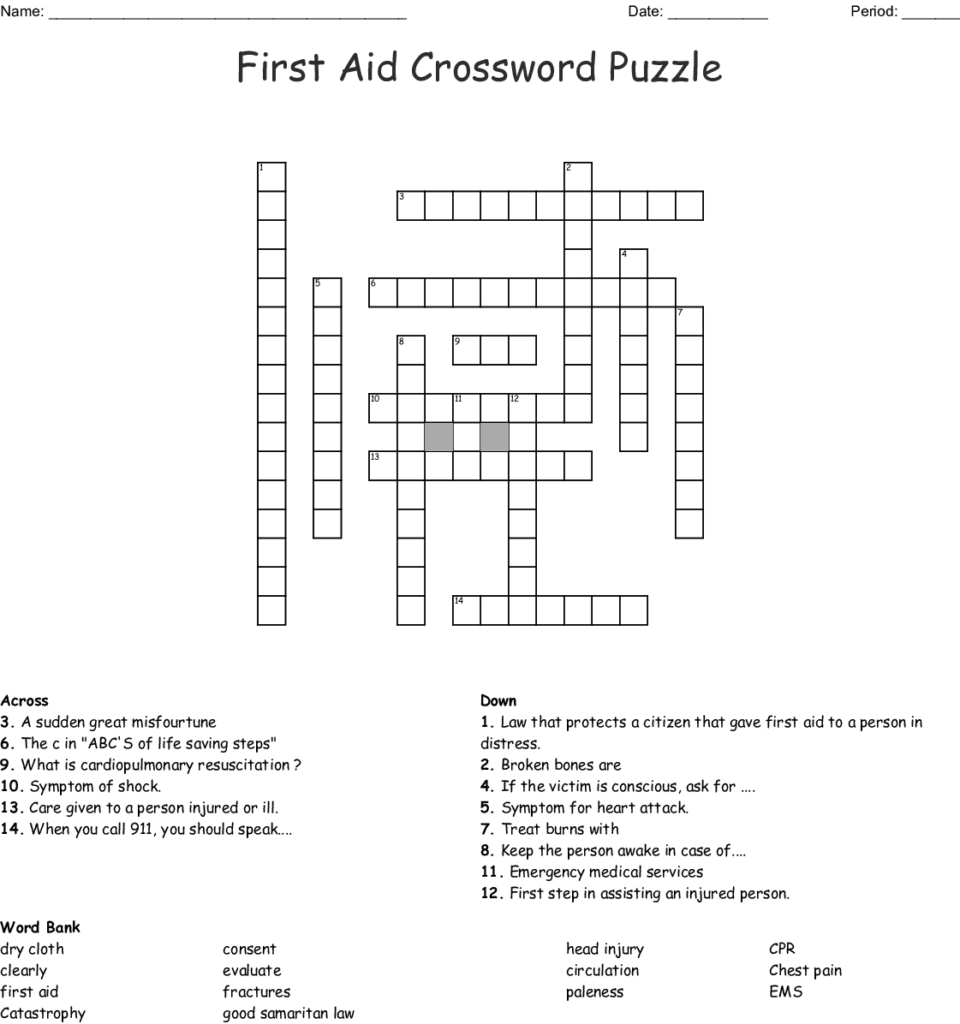 Printable Crossword Puzzle First Aid Printable Crossword
