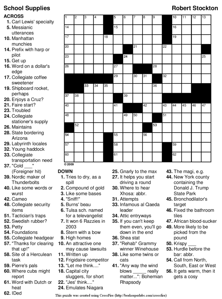 Printable Crossword Puzzle For Beginners Printable