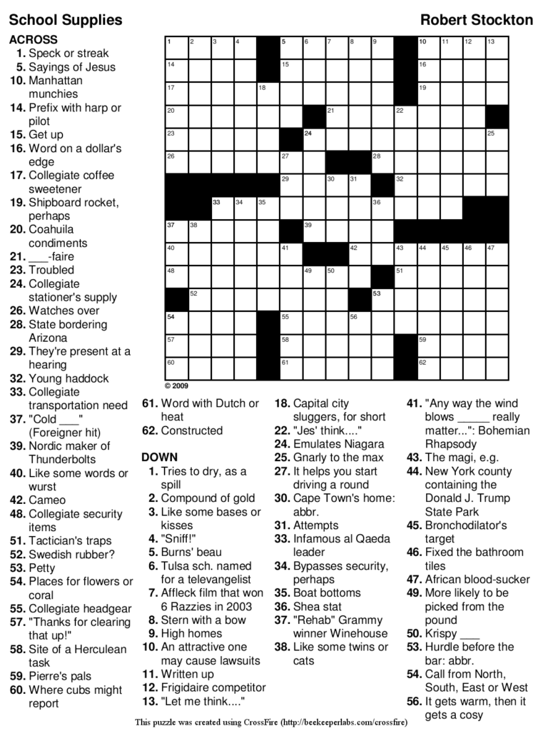 Printable Crossword Puzzles Easy Adults Printable