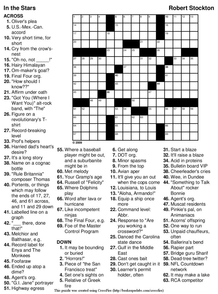 Printable Crossword Puzzles Medium Difficulty Printable