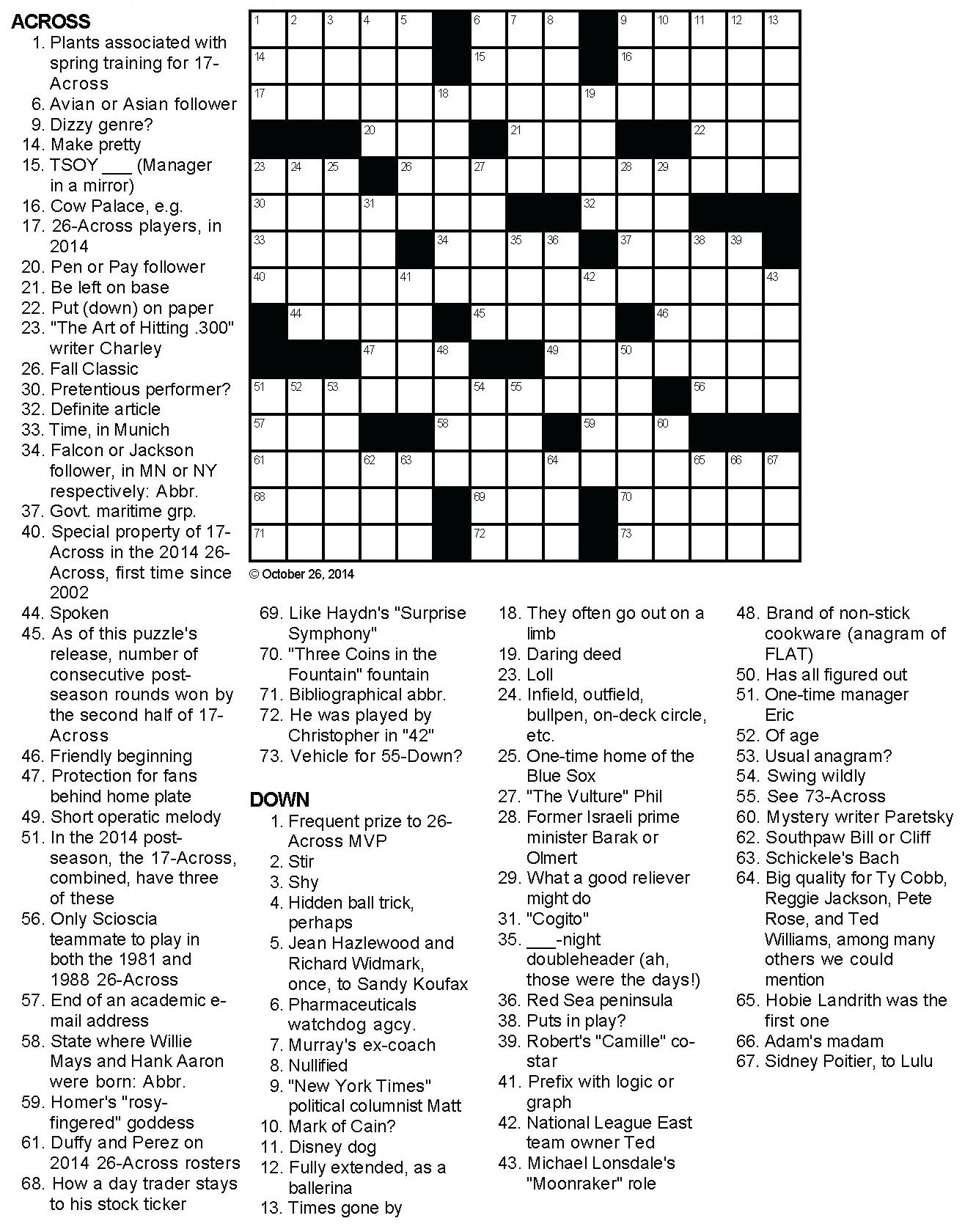 Sports Themed Crossword Puzzles Printable