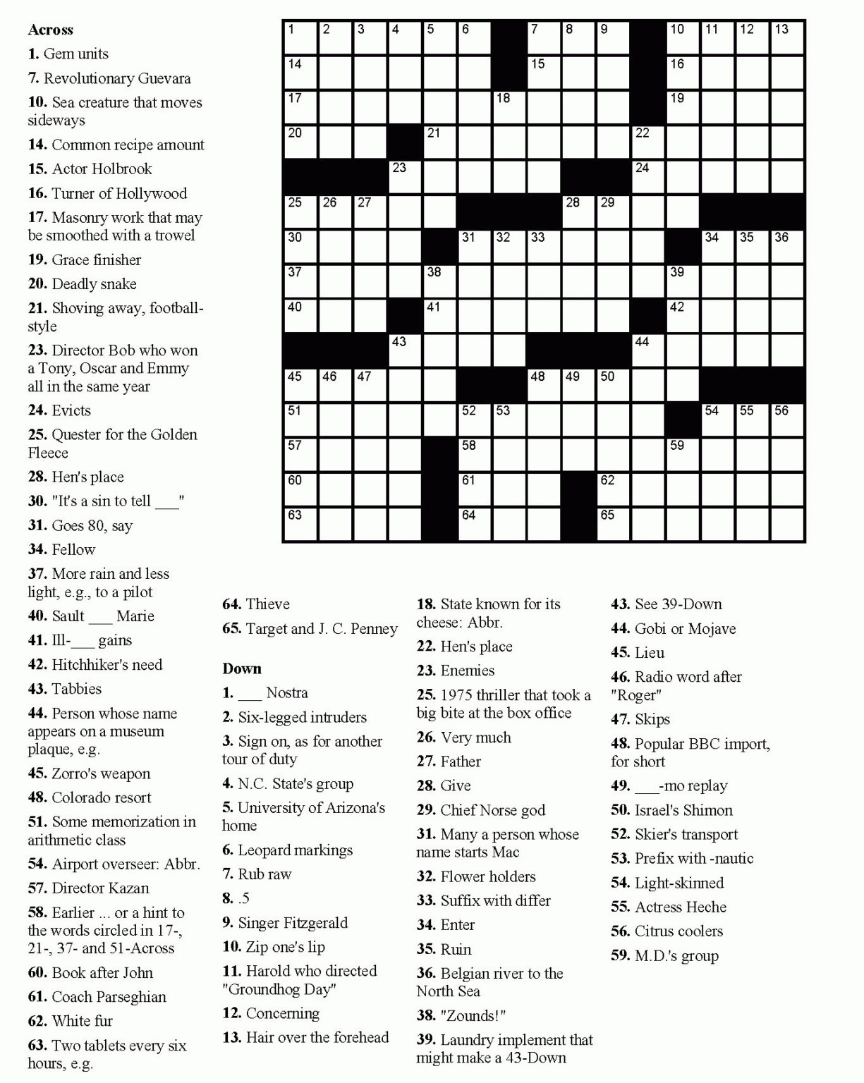 South African Crossword Puzzles Printable