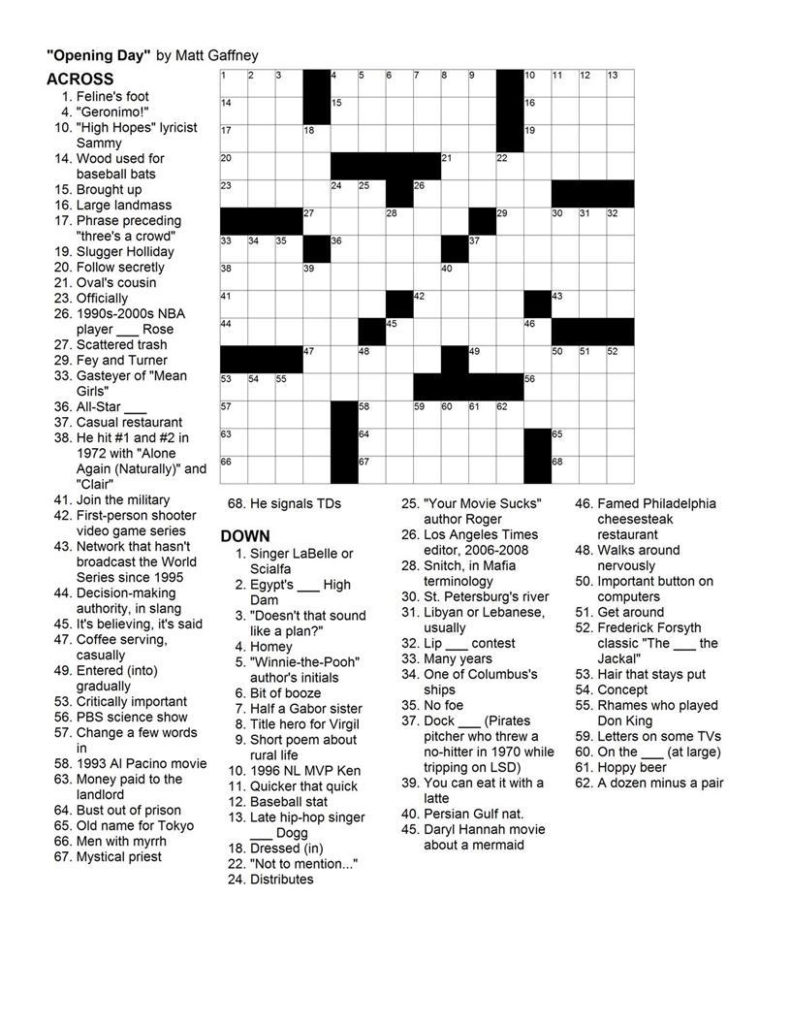 Printable Daily Crosswords For April 2017 Printable