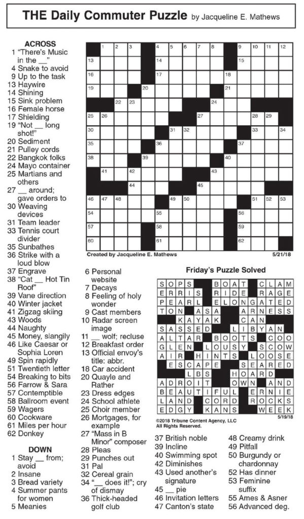 Printable Daily Crosswords For April 2021 Free Printable