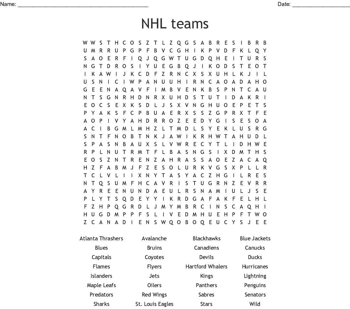 Hockey Crossword Puzzles Printable